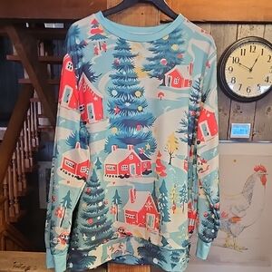 Source Unknown Festive Blue and Red Long Sleeve Tee